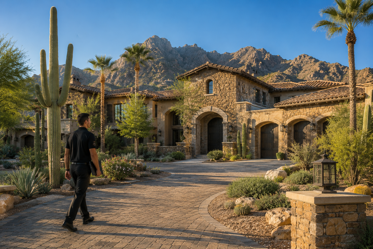 Nighthawk Property Care home watch inspector arriving at luxury Scottsdale Arizona estate